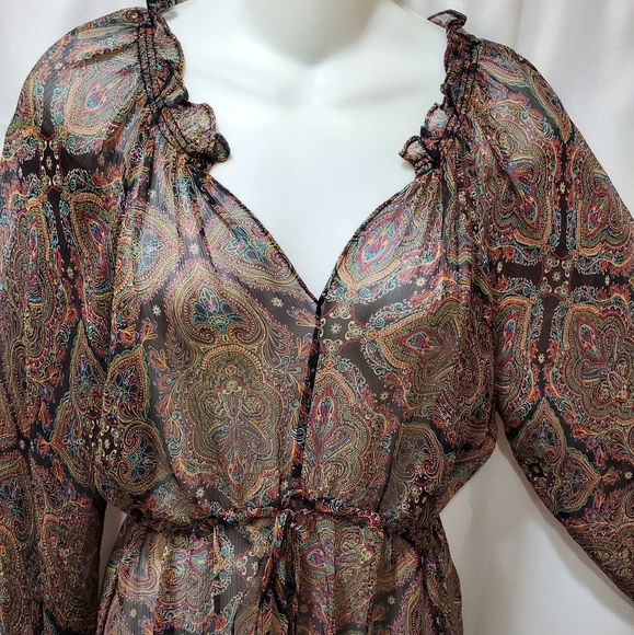 ELLA MOSS 100% silk sheer boho dress, XS - Picture 3 of 9